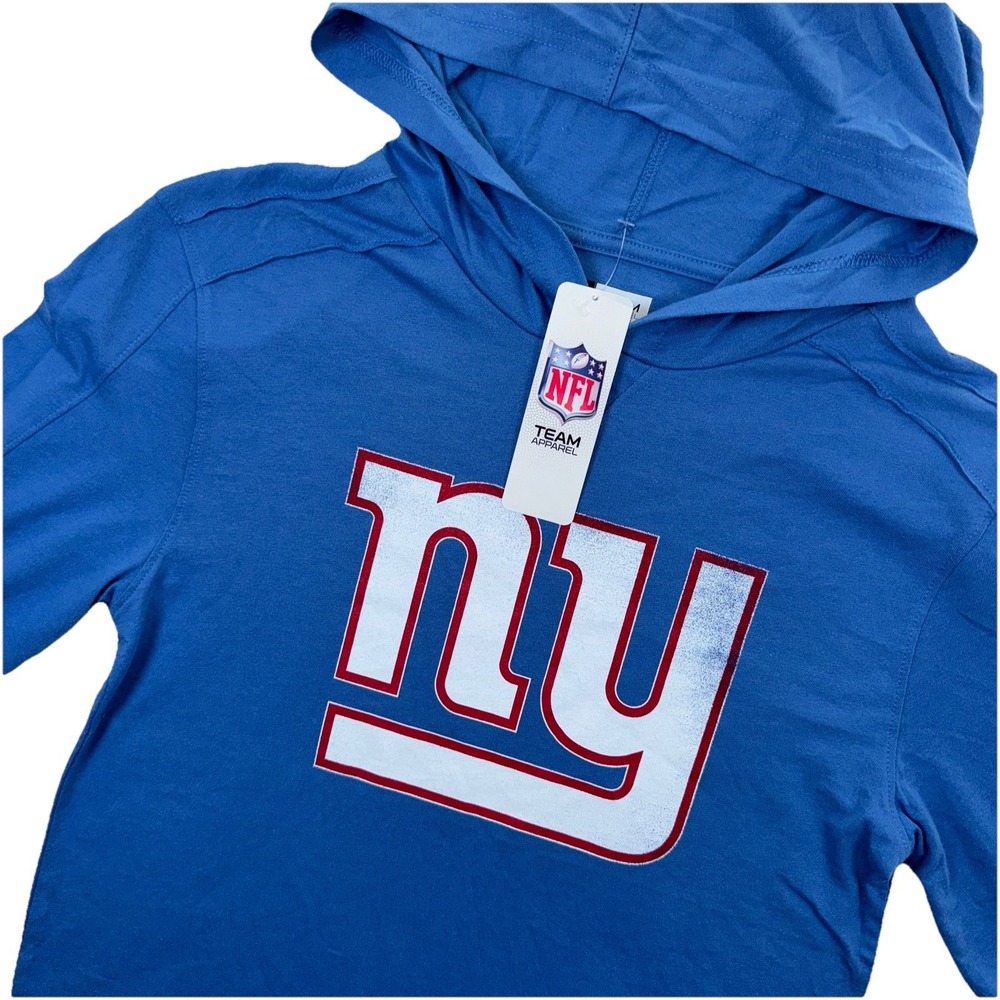 NFL Team Apparel New York Giants Hooded T-Shirt Mens Small Blue Logo Long Sleeve